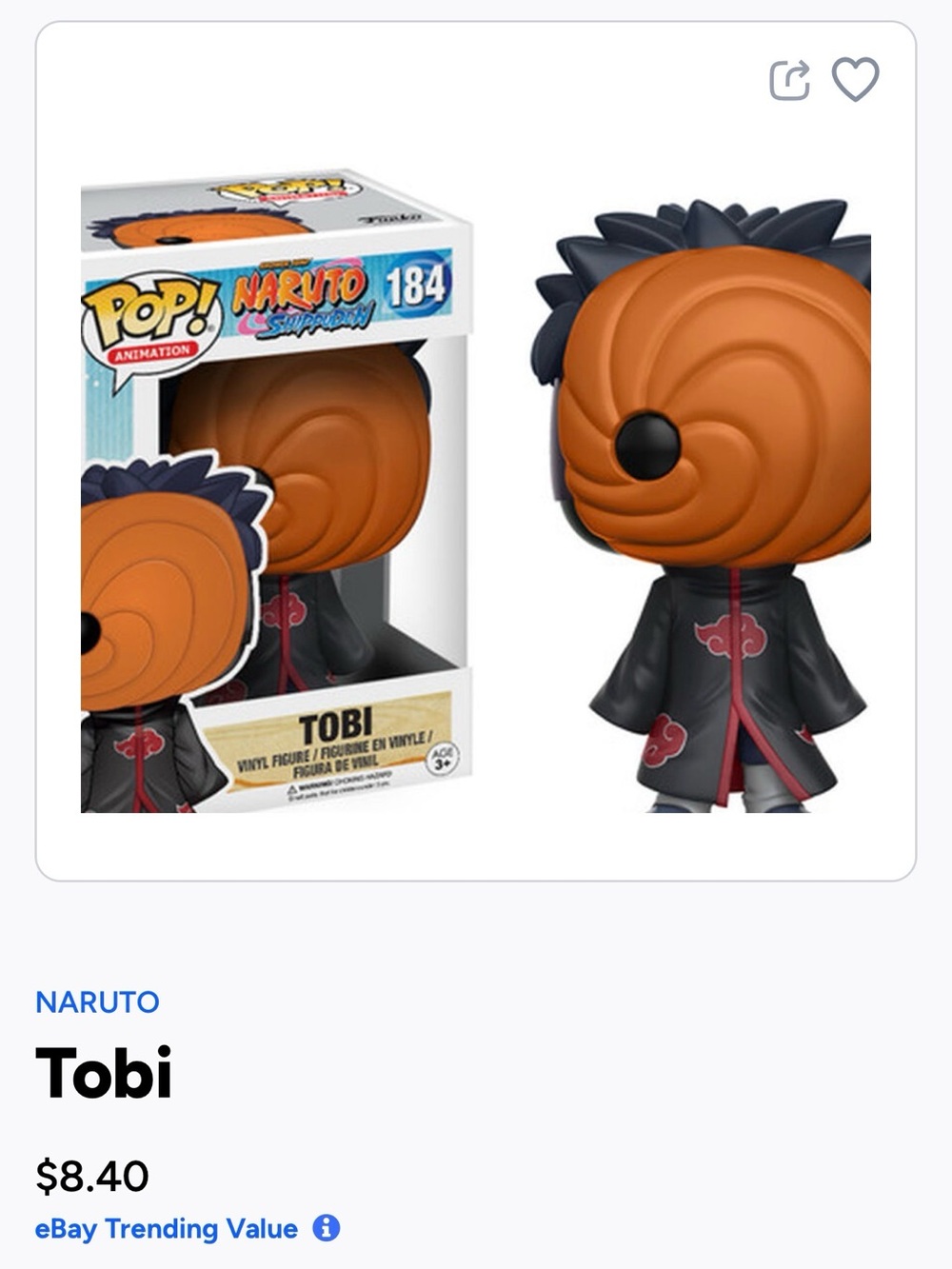 Funko Pop! Naruto Tobi Vinyl Figure - Orange & Black- 184